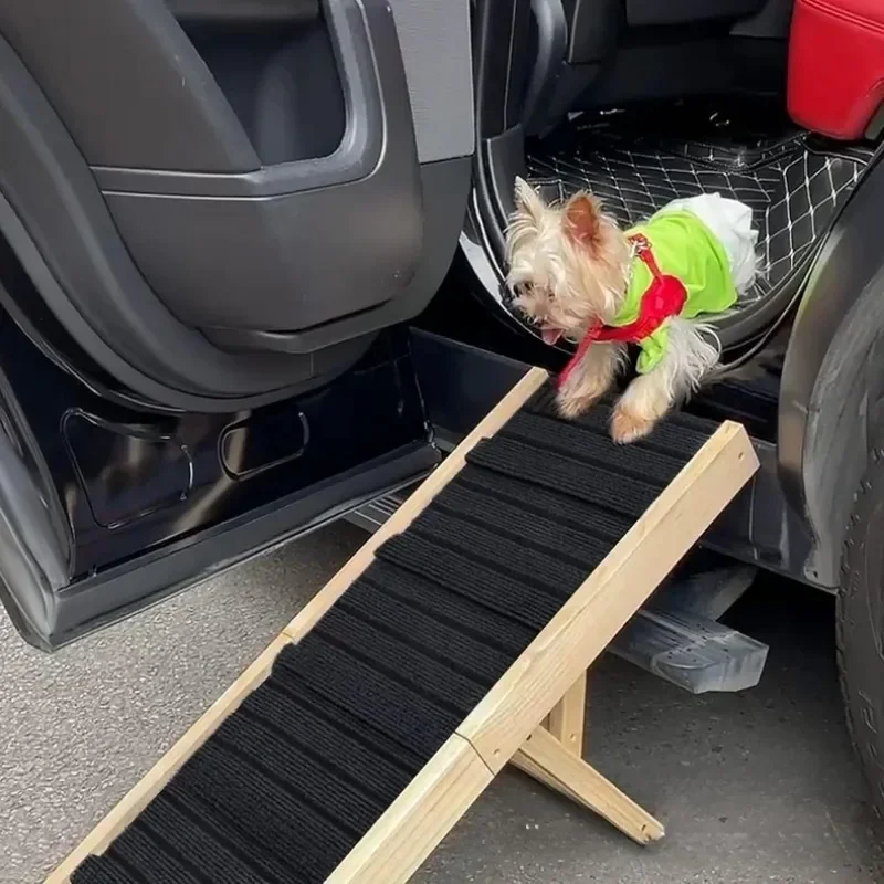 

tt Foldable Dog Stairs/Steps, Portable Wood Dog Steps Ladder 4 Levels Adjustable Pet Stairs Ramp Ladder Up To 110 Pounds