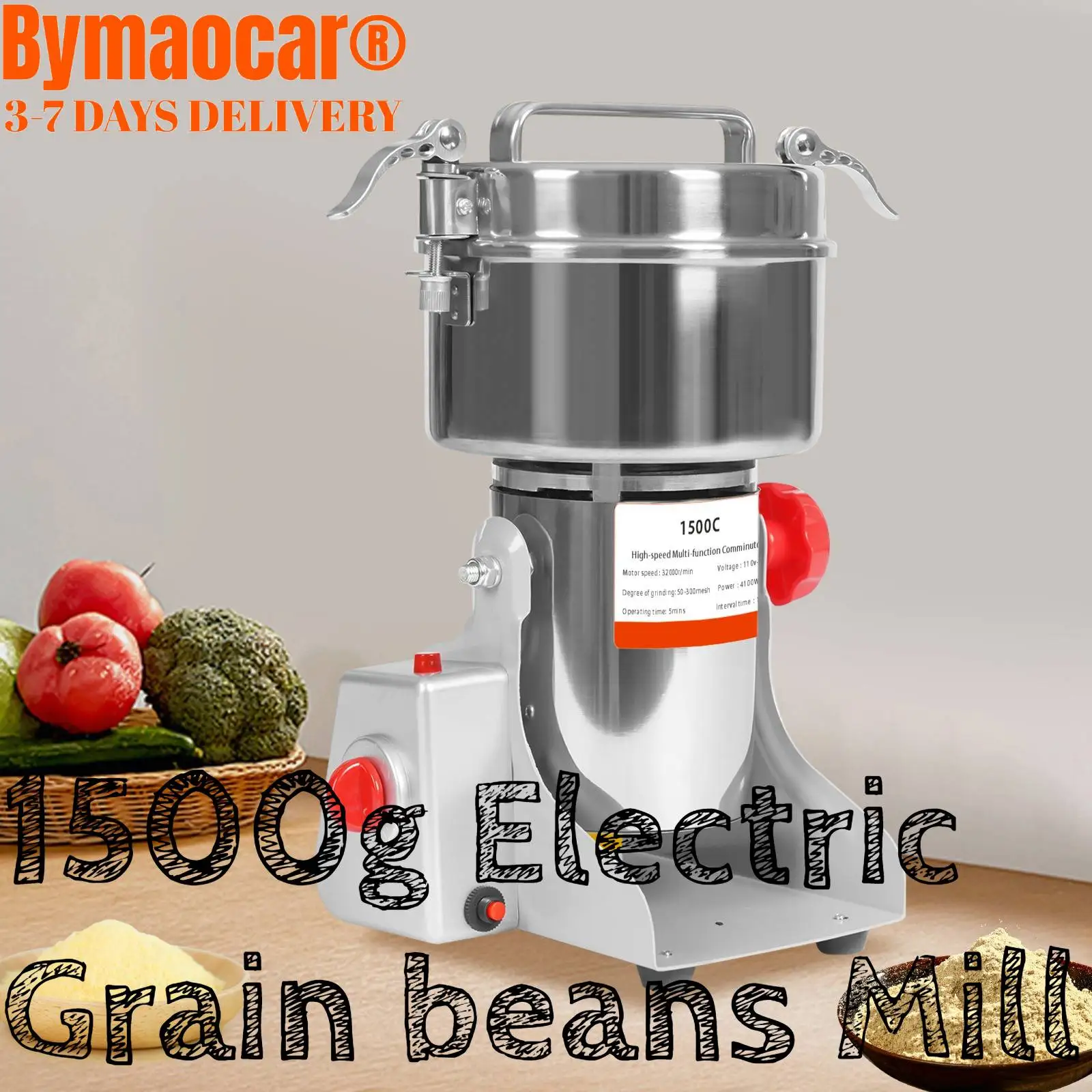 Mesin Penggiling Biji-bijian Listrik 1500g, Mesin Penggiling Rempah-rempah Komersial 4100W, 30000r/menit, Mesin Penggiling Jagung Kering Stainless Steel, Mesin Pembuat Bubuk Herbal