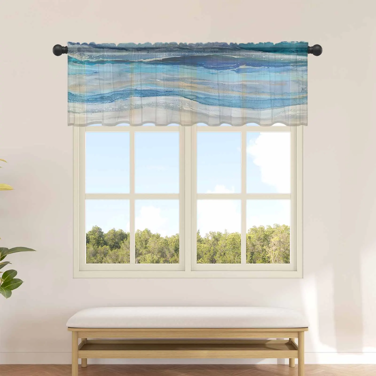 Wave Beach Gradient Kitchen Curtains Tulle Short Sheer Curtain Bedroom Living Room Home Decor Voile Drapes