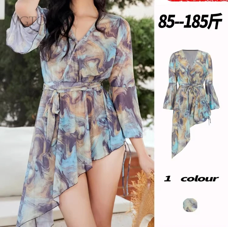 3PCS 2026 New Plus Size 5XL Women's Long Sleeve Swimsuit Slimming Belly Covering Fashionable Hot Spring Swimwear
