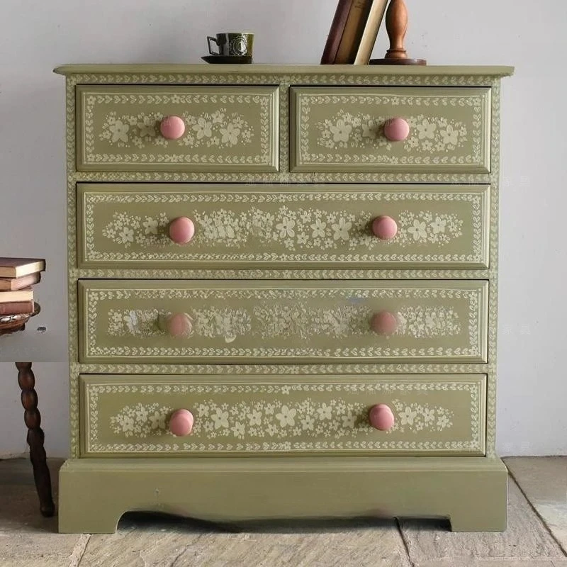 

Retro green solid wood chest/French locker/carved chest of drawers/locker