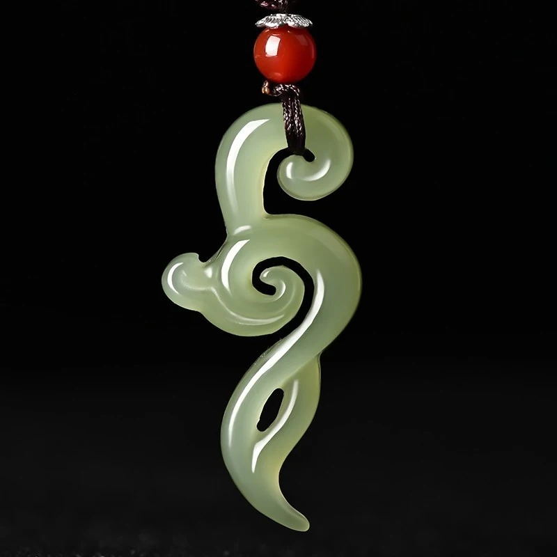 

Hetian Green Amulet Pendant Well-being, Jade Necklace Men Women, Peace and Good Fortune Musical