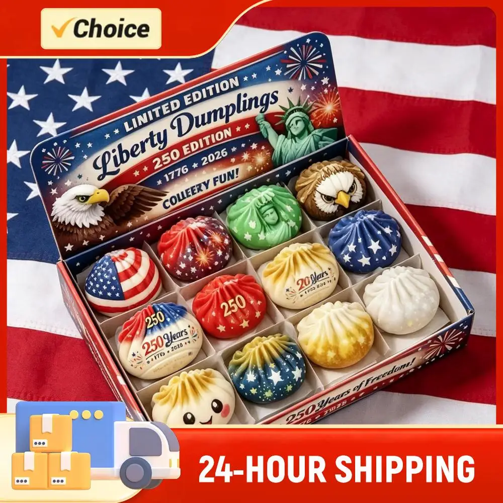 12pcs/Set Slow Rising Squeeze Fidget USA 250th Anniversary Giant Glitter Dumplings Box 1776-2026 Gift for Kids Adults