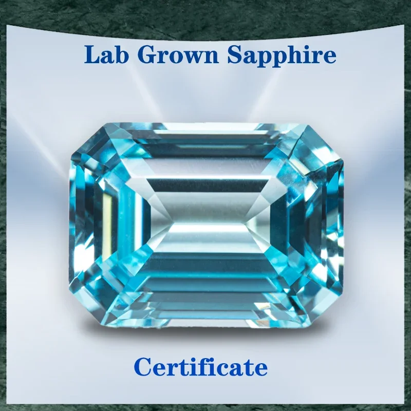 

Lab Grown Sapphire Aquamarine Color Emerald Cut VVS1 Selectable AGL Certificate Gemstone Charms Bead DIY Jewelry Making Material