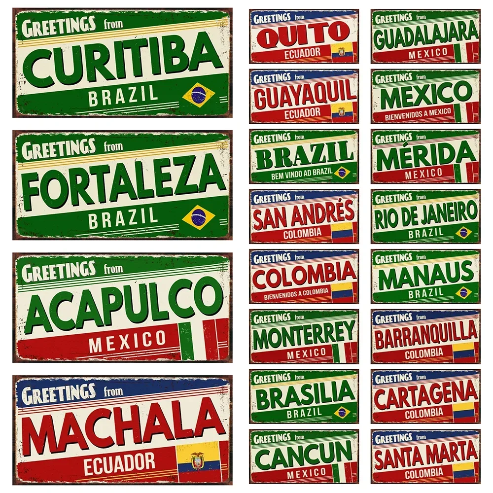 【YZFQ 】Brazil Cancun Mexico Colombia Tourist Metal Sign Vintage Wall Decor Home Coffee Bar Unique Gift 6X12Inch KL-0154A