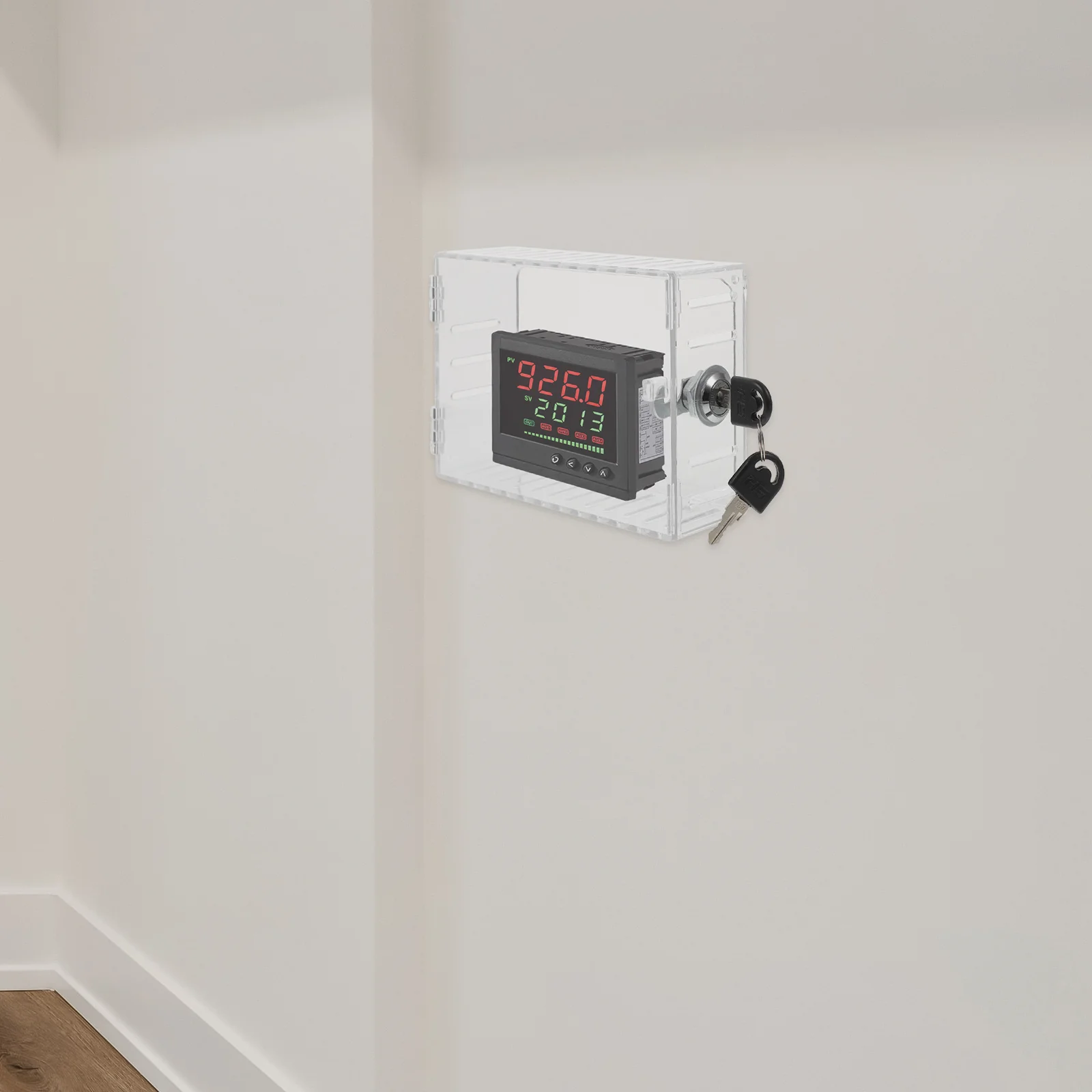 

1 set 1 Set Thermostat Lock Box Transparent Wall Mount Guard Durable Acrylic Cover With Key For Systems