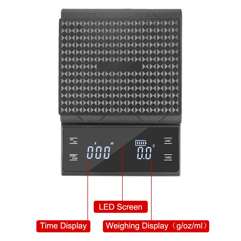 Rechargeable Type-C g/oz/ml Coffee Kitchen Weight Scale Auto Timer 3KG/0.1g Electronic Digital High Precision LED display