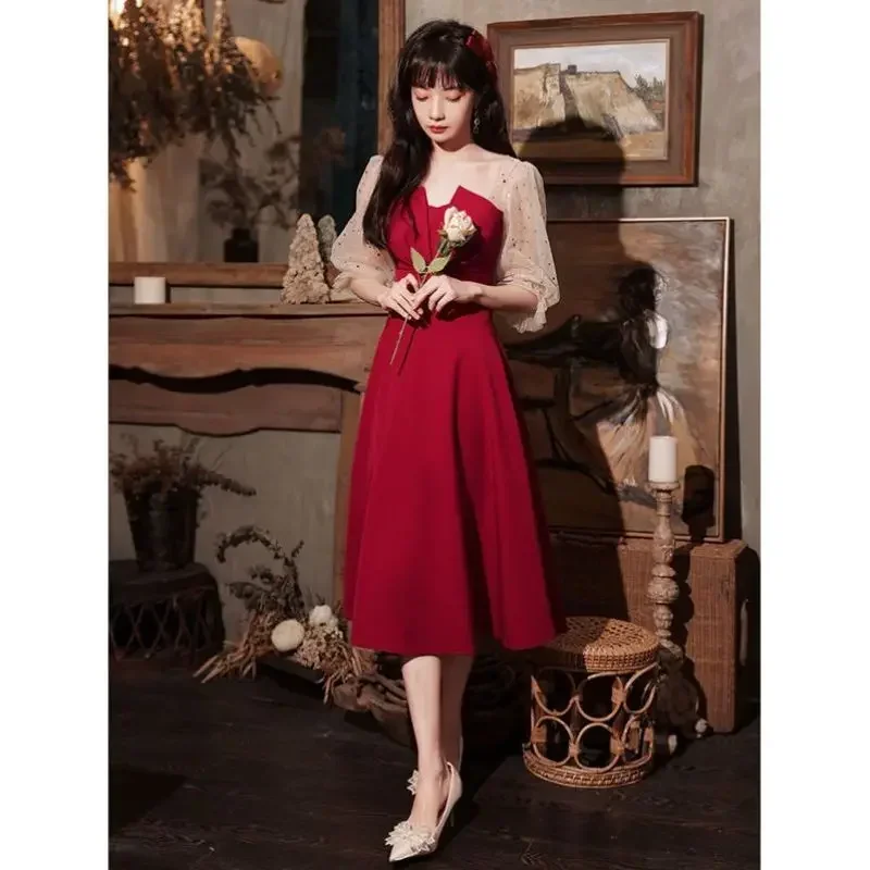 French Elegant Midi Dresses Japanese Fashion Evening Party Dress Females Wedding Vintage Sundresses for Women Summer Chic