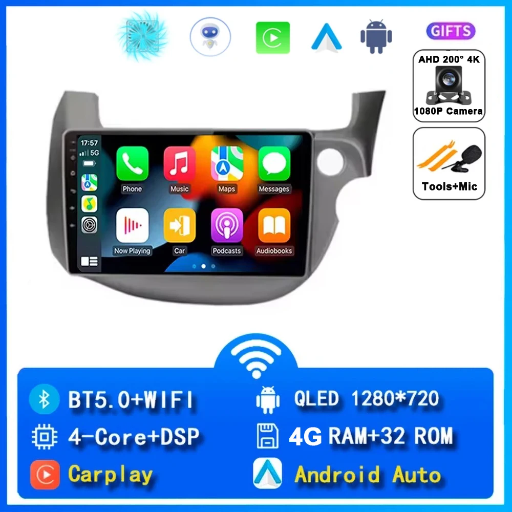 10 "Autoradio Radio Voor Honda Fit Jazz 2007 - 2014 2din Android 15 Carplay Multimidia Video Player Navigatie GPS Head Unit