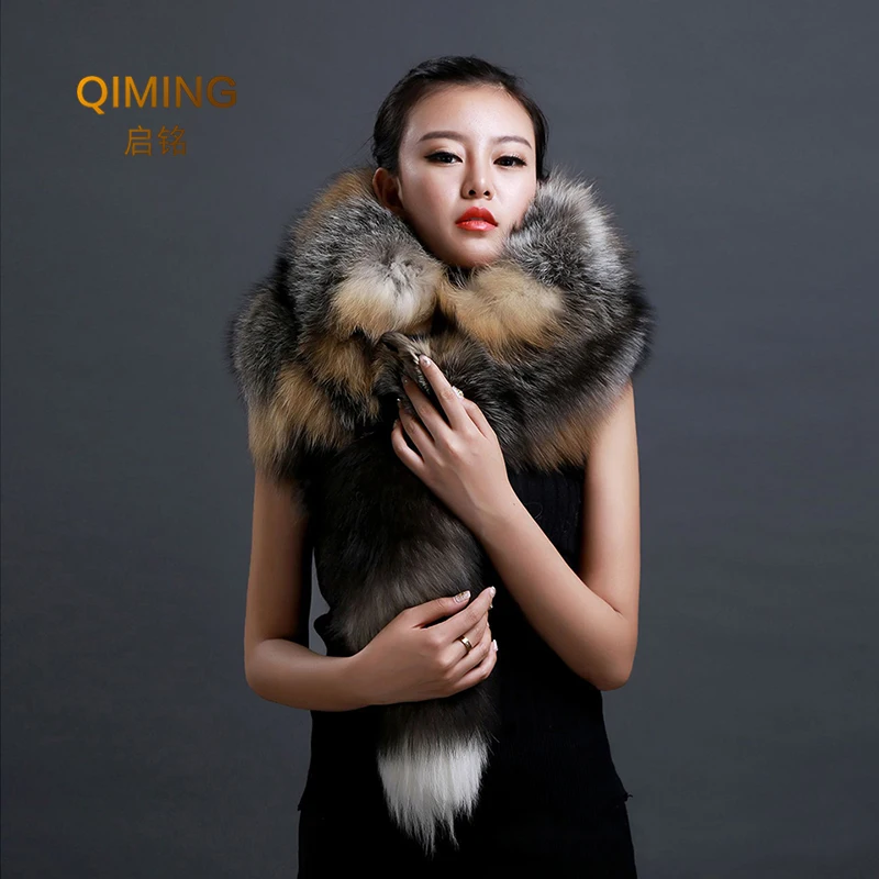 Party Luxury Brand Real Fur Scarves Neck Warmer Women Winter Genuine Whole Fox Fur Collar Ring Warm Soft Large Fox Fur Scarf