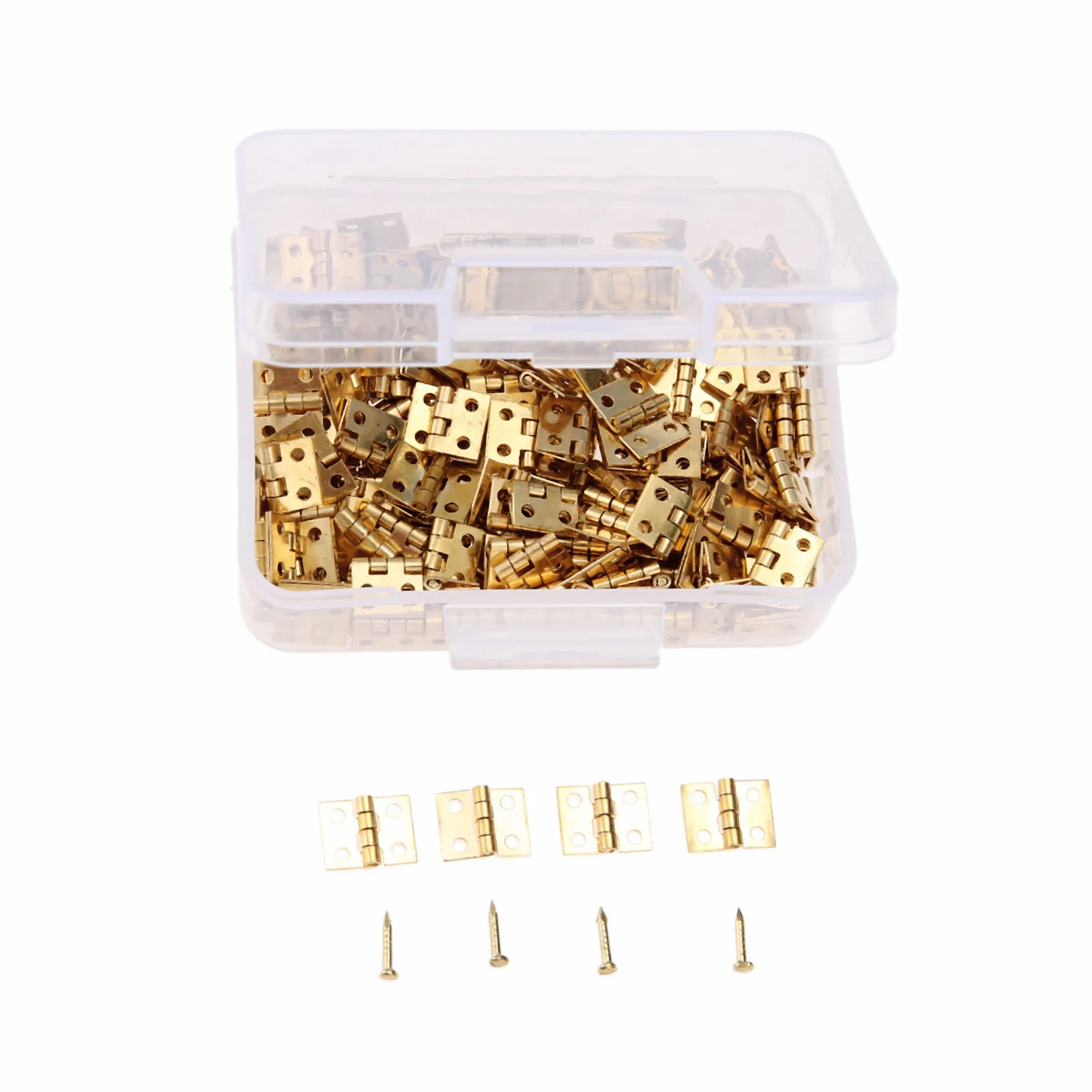 100Pcs/box 8*10mm Messing Mini Scharnier für Schmuck Holz Box Schrank Tür Gepäck Schrank Tür dekorative Scharniere + Nagel + Lagerung Box