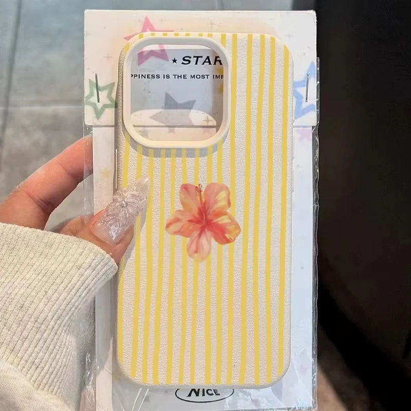 Funda de teléfono con patrón de flor de peonía a rayas amarillas para iPhone 17 Pro Max 16 15 14 Plus 13 12 11 Pro Max 16E 17 Air X XR XS Max