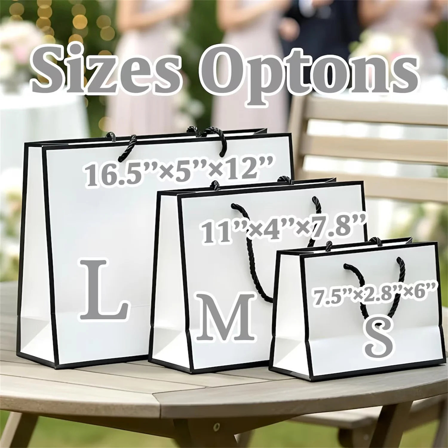 Chic Black and Gold Wedding Welcome Bag with satin ribbon handles and your names - Welcome to Our Wedding - Elegant favors for g view 4