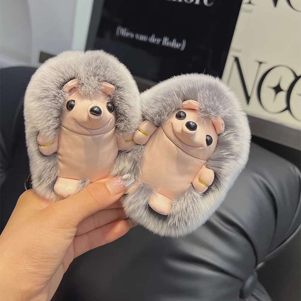 Cute Hedgehog Rabbit Fur Key Chains Cartoon plush animal stuffed Plush Toy Pendant Kids Bag Ornaments Women Car Keyring Gift