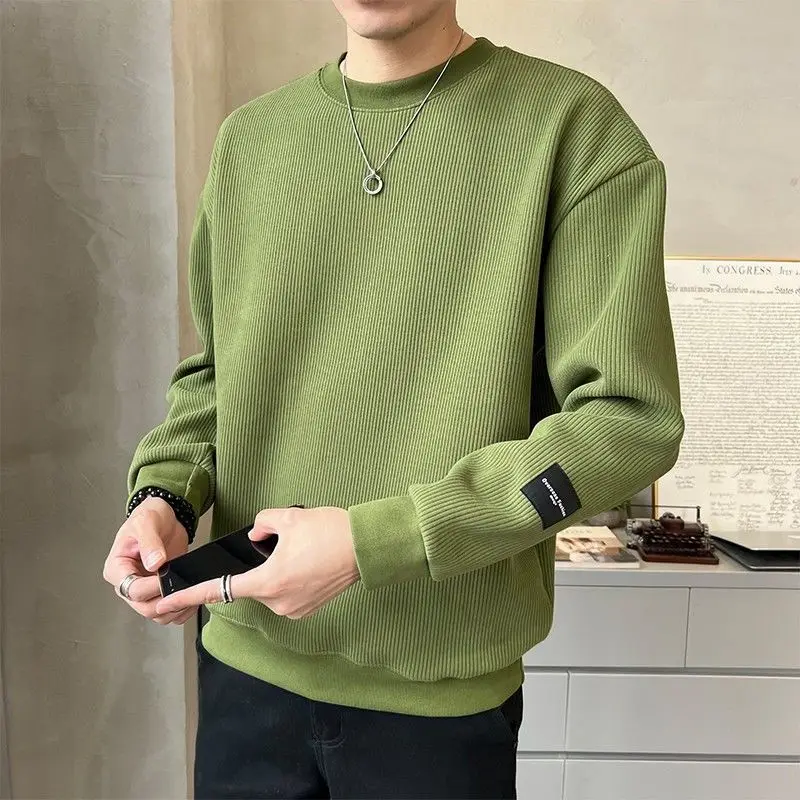 Spring Autumn New Fashion Round Neck Long Sleeve Solid Color Sweatshirt Men's Clothing Loose Casual Korean Pullovers Chic Tops