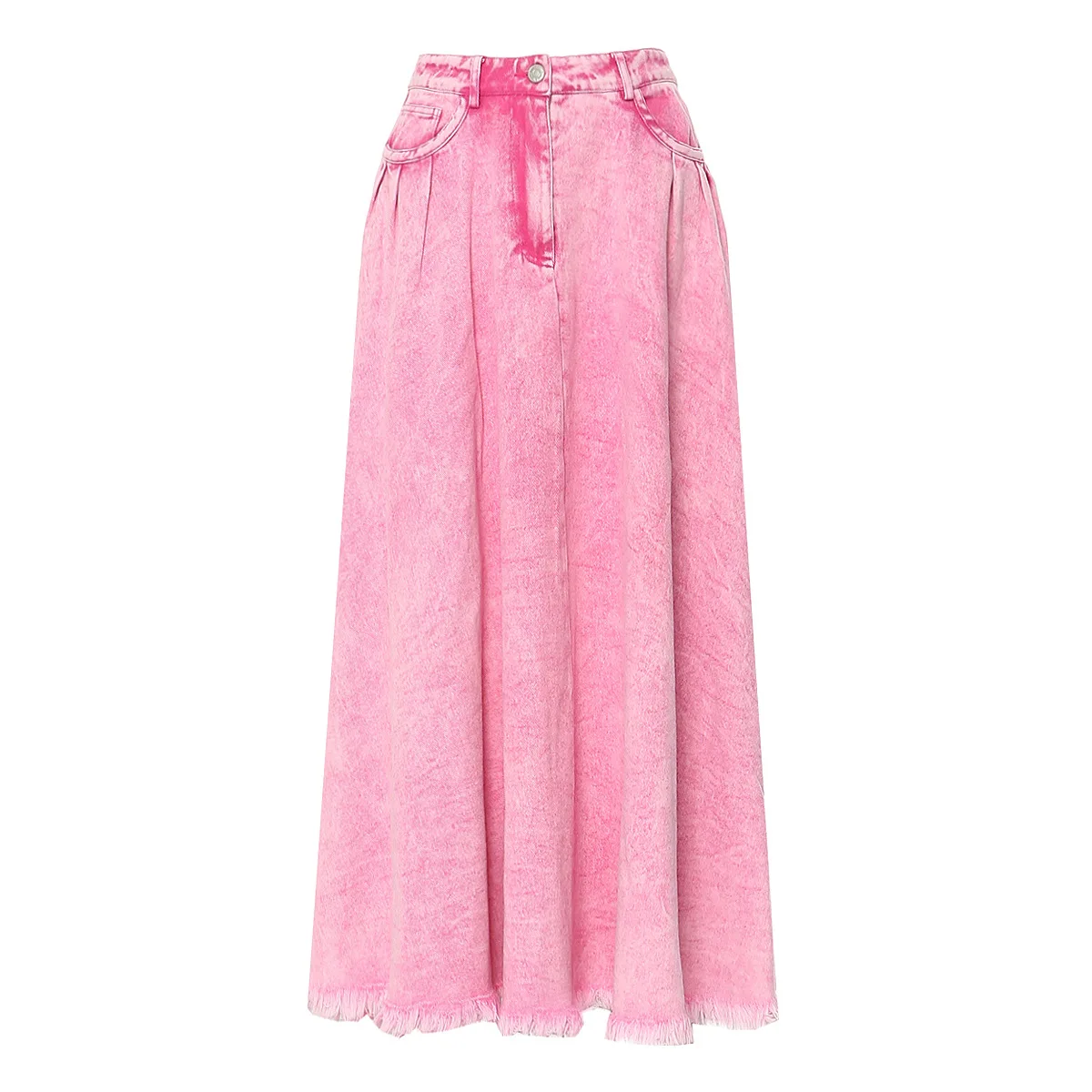 

2025 fashion new solid color pink slim denim long skirt personality 1051