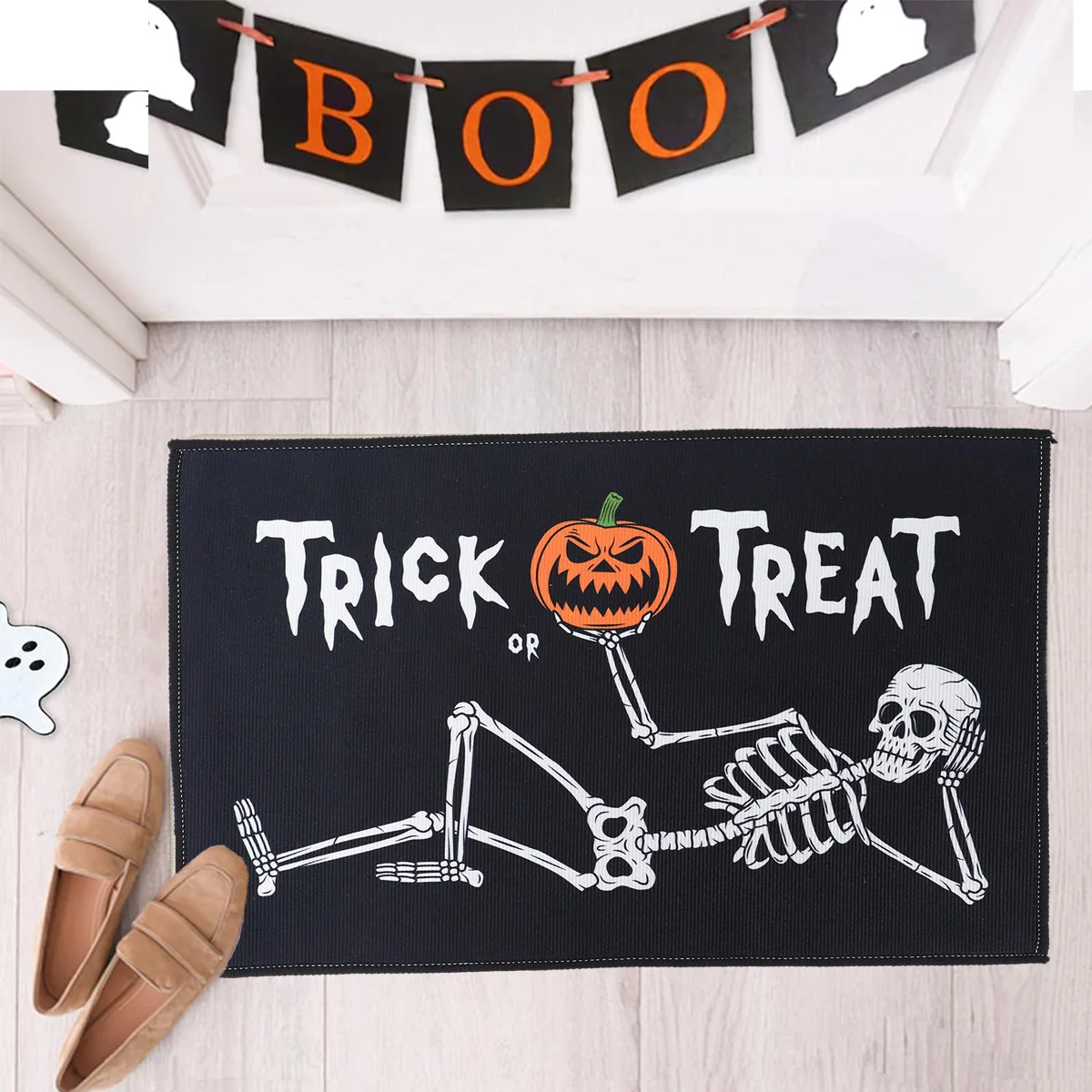 

Trick Or Treat Halloween Door Mat Welcome Door Mat Outdoor RV Rug Funny Halloween Skull Doormat Halloween Decoration 2024