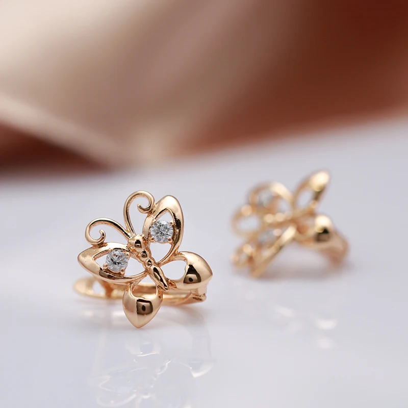 Kinel Hot Fashion Glossy Dangle Earrings 585 Rose Gold Wiht Natural Zircon Butterfly Earrings For Women Fine Daily Jewelry