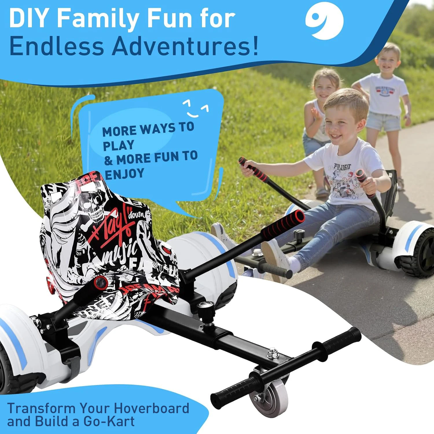 Hoverboard-Sitzbefestigung für 6,5" 8" 8,5" 10" Hoverboards, verstellbarer Rahmen, einfach zu montierendes Go-Kart für Kinder und Erwachsene