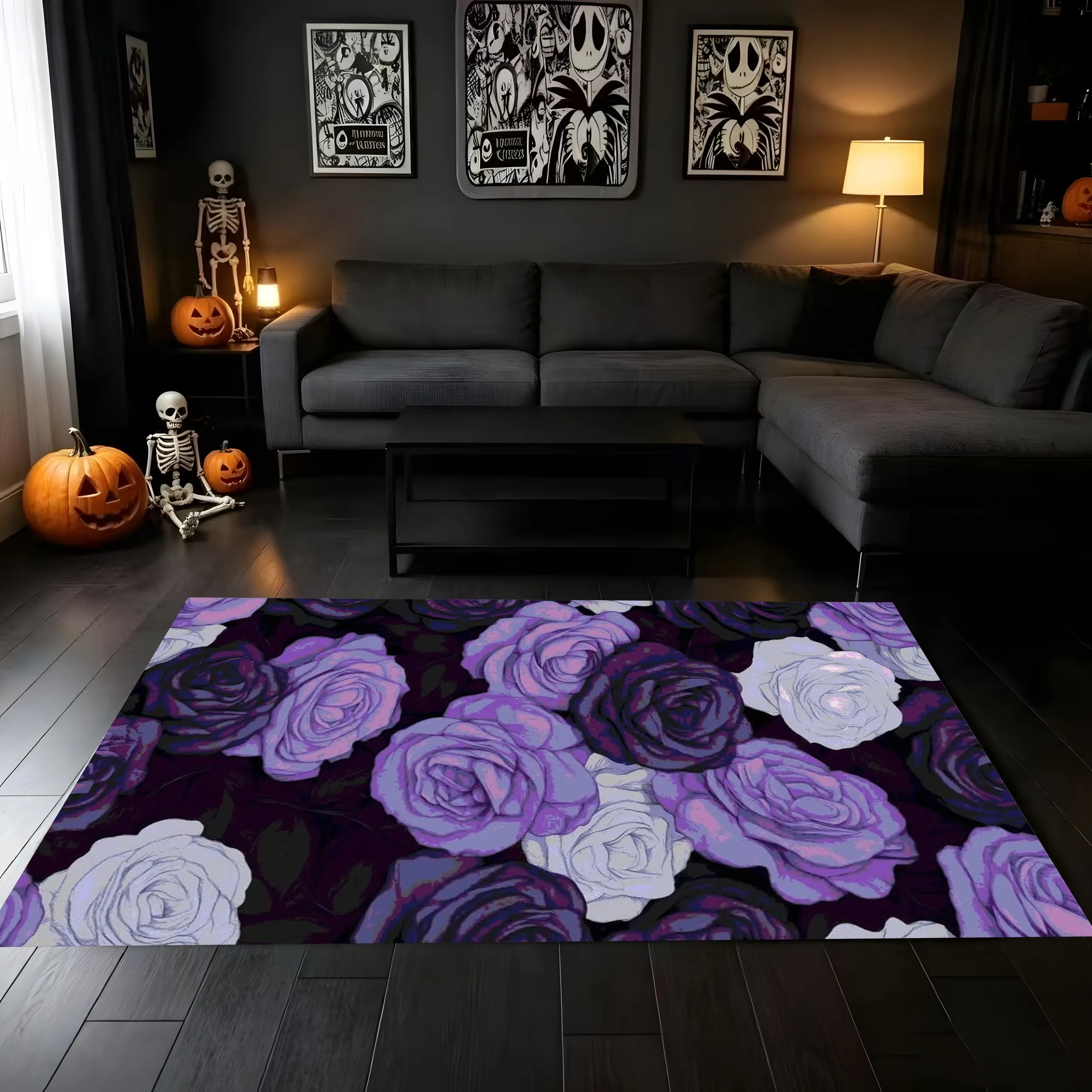 2D Carpet with Ghost Pumpkin and Bat Cartoon Prints - Cute, Lively and Eye-Catching, Creating a Festive Halloween Atmosphere