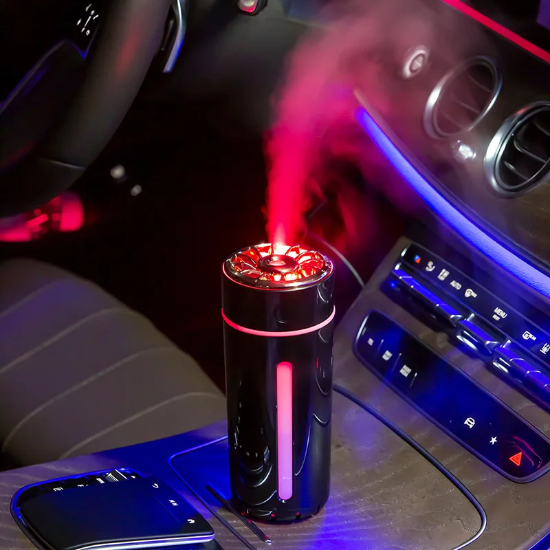 Humidificador de aire recargable por USB para coche, difusor de aroma ultrasónico portátil de 360ML, adecuado para el hogar, dormitorio con luces LED RGB