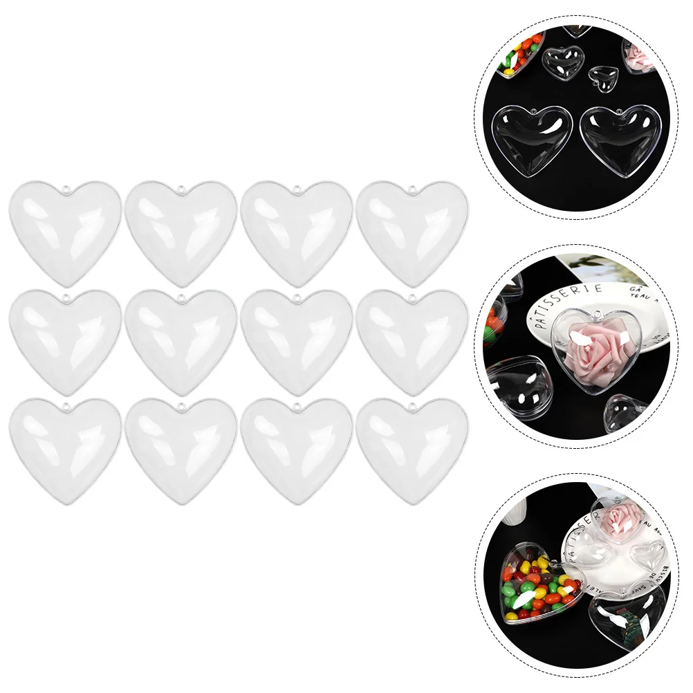 12 Pcs Transparent Glass Heart Balls for Christmas Tree Gift Boxes Decorate Hanging Pendant