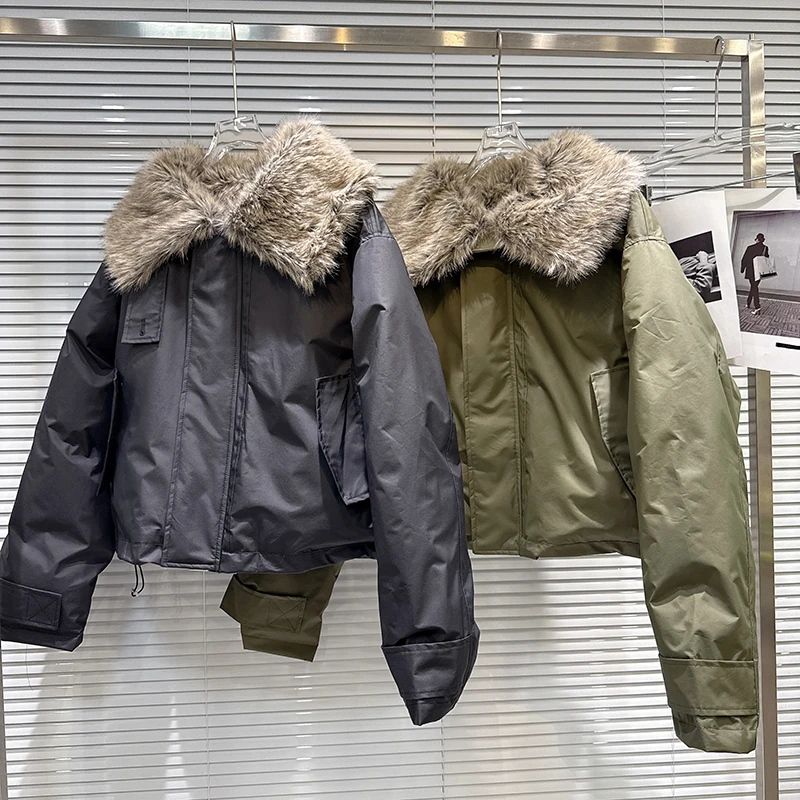 2025 Winter New Street Plush Lapel Collar Warm Cotton Jacket Women's Fashion Loose Versatile Personality Cotton Coat
