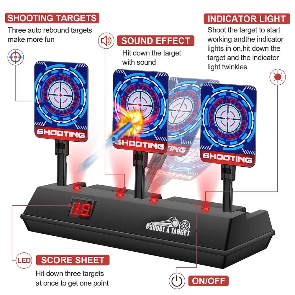 Objetivo de tiro electrónico para pistolas, marcador de reinicio automático, práctica de BoysTarget con efecto de sonido ligero, regalo para niños,