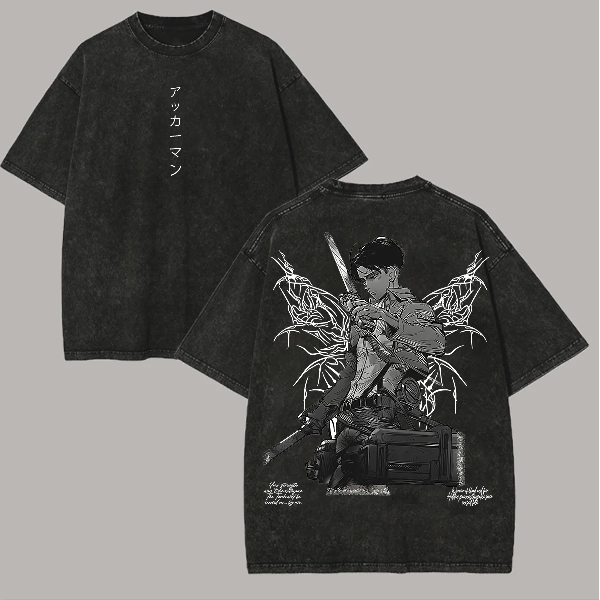 Japan Anime Attack on Titan Rival Ackerman Graphic Print T-shirt Men Women Retro Washed Loose Casual Oversized O-neck Cotton Tee