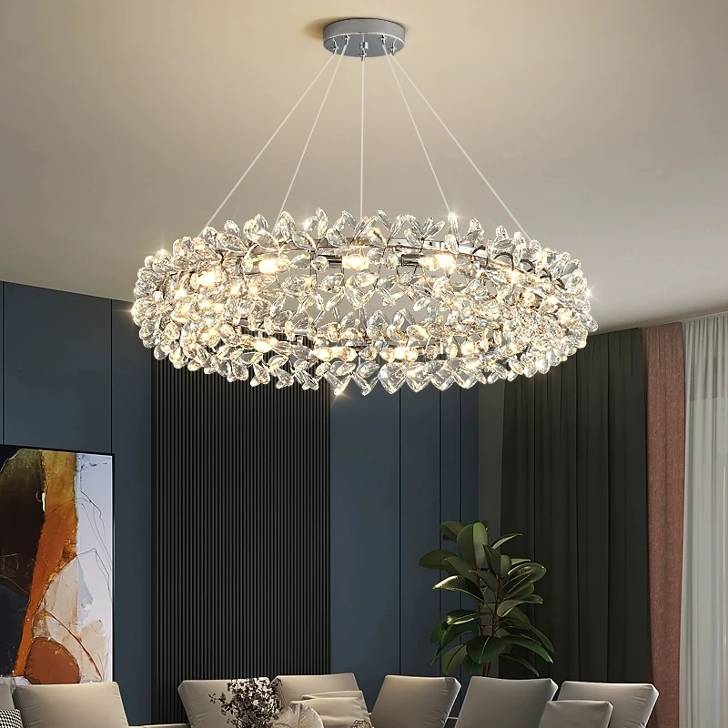 

Chrome-plated Simple Home Decoration Living Room Crystal Chandelier Modern French Light Luxury High-end Bedroom Restaurant Lamps