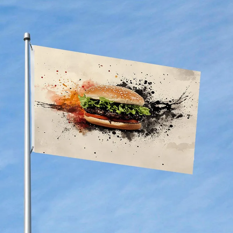 Vivid Hamburger Watercolor Art Polyester Garden Flag Outdoor Yard Decoration Banner