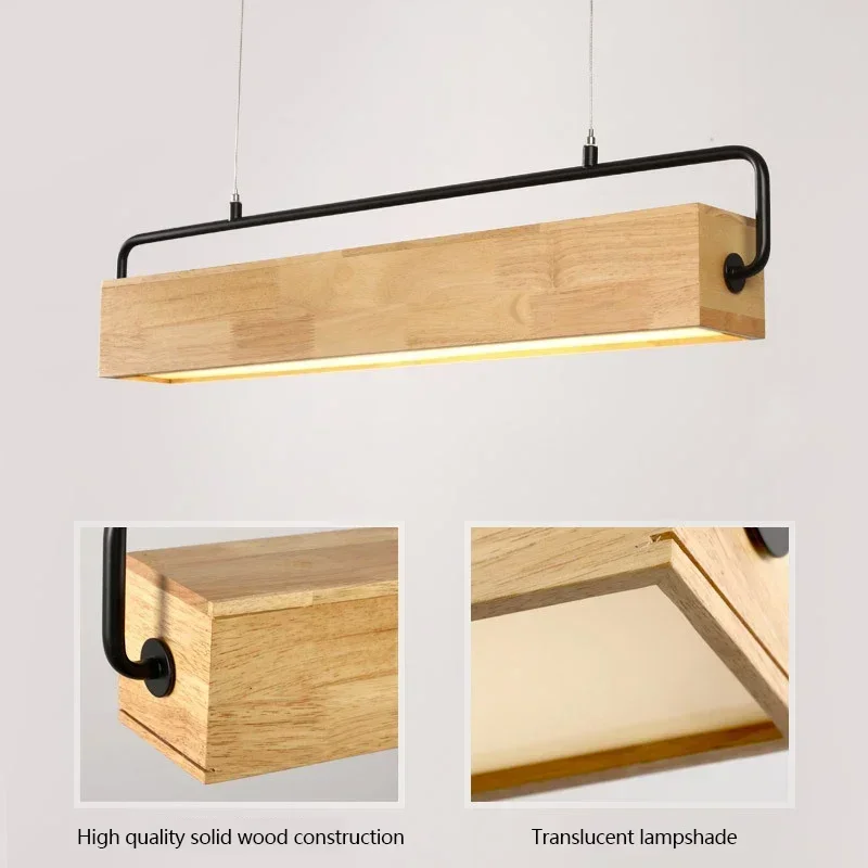 SANDYHA Modern Minimalist Chandelier Long Solid Wood LED Lamp for Dining Room Study Kitchen Island Home Decor Lighting Fixture