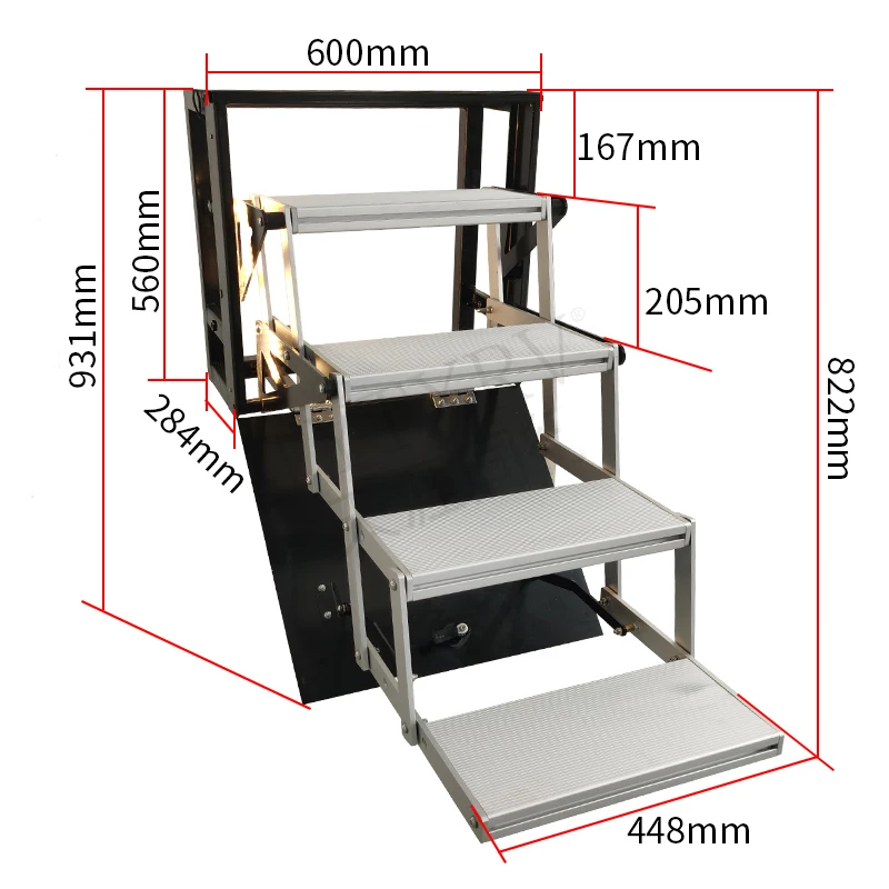 TYTXRV 12V RV Four Steps With LED Light & Mechanical Switch Manual/Electric Folding Step Anti-Slip Pedals