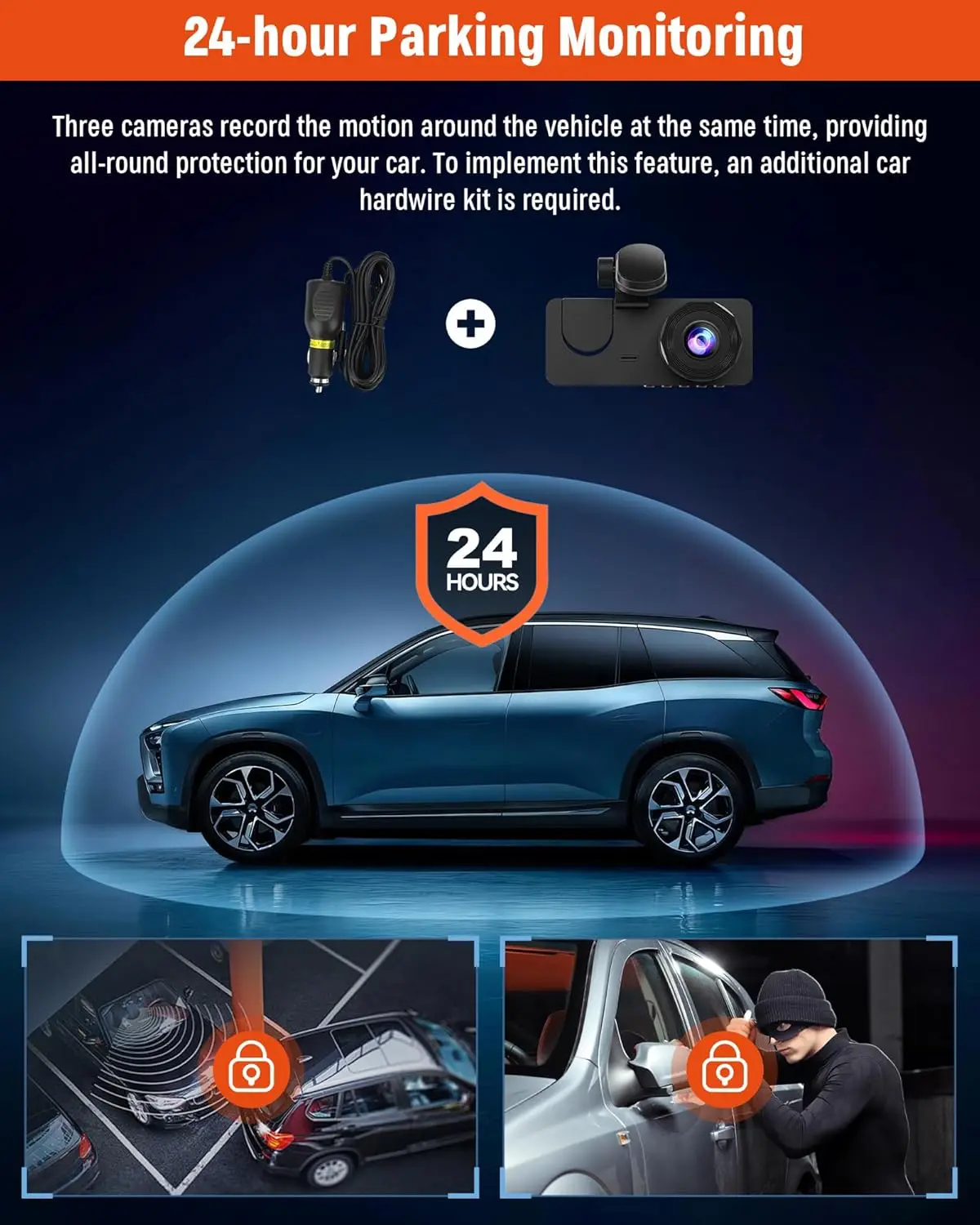 3 Channel Dash Cam Front and Rear Inside, 4K Full UHD Dash Camera for Cars,Car Camera Built-in 32GB Card,WDR,G-Sensor,2.0''IPS H