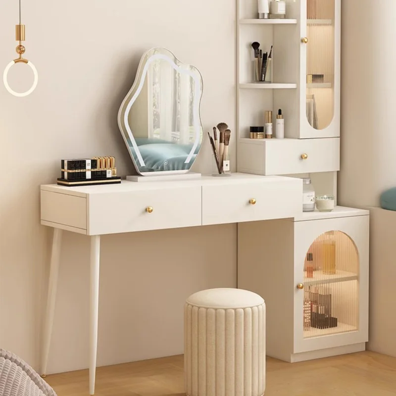 Luxury White Dressing Table Storage Light Organizer Bedroom Dressing Table Mirror Makeup Tocadores De Maquillaje Furniture