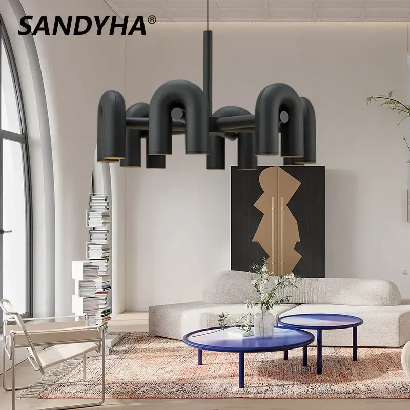 SANDYHA Nordic Creative Macaron Chandeliers for Living Room Office Home Decor U Shape Led Pendant Lamps Indoor Lighting Fixture