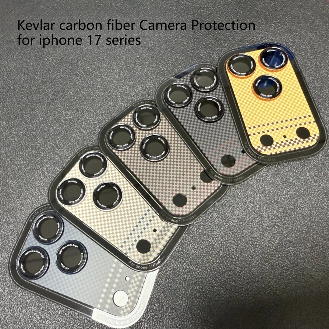 كيفلر ألياف الكربون حامي الكاميرا آيفون 17 برو ماكس الهواء خدش برهان حلقة معدنية غطاء كامل عدسة الزجاج غطاء الفيلم المقسى