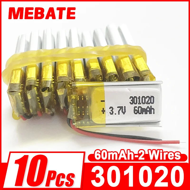 10pcs 3.7v 60mAh Lipo Rechargeable Battery small size 301020 For MP3 Bluetooth Watch Headset Headphon Video Pen Recorder