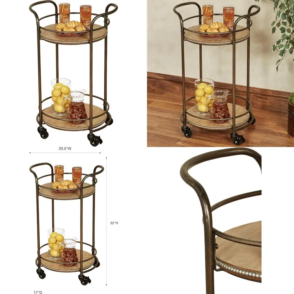 

Bronze Rolling Cart with Lockable Casters for Serving Purposes