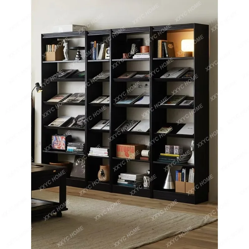 XXSolid wood combination bookcase, living room magazine storage rack, black display case