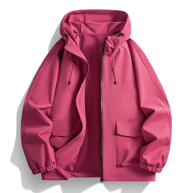 Unisex Wasserdichte Kapuzenjacke mit Verstellbarer Kapuze, Elastischen Manschetten, Cargo-Taschen, Lockerer Wander- und Outdoor-Mantel – Detail 4