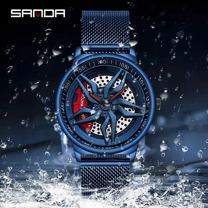 Rotating Dial Waterproof Car Wheel Watch Men Quartz Sport Steel Clock Creative Rim Hub Wheel Wristwatch Relogio Masculine