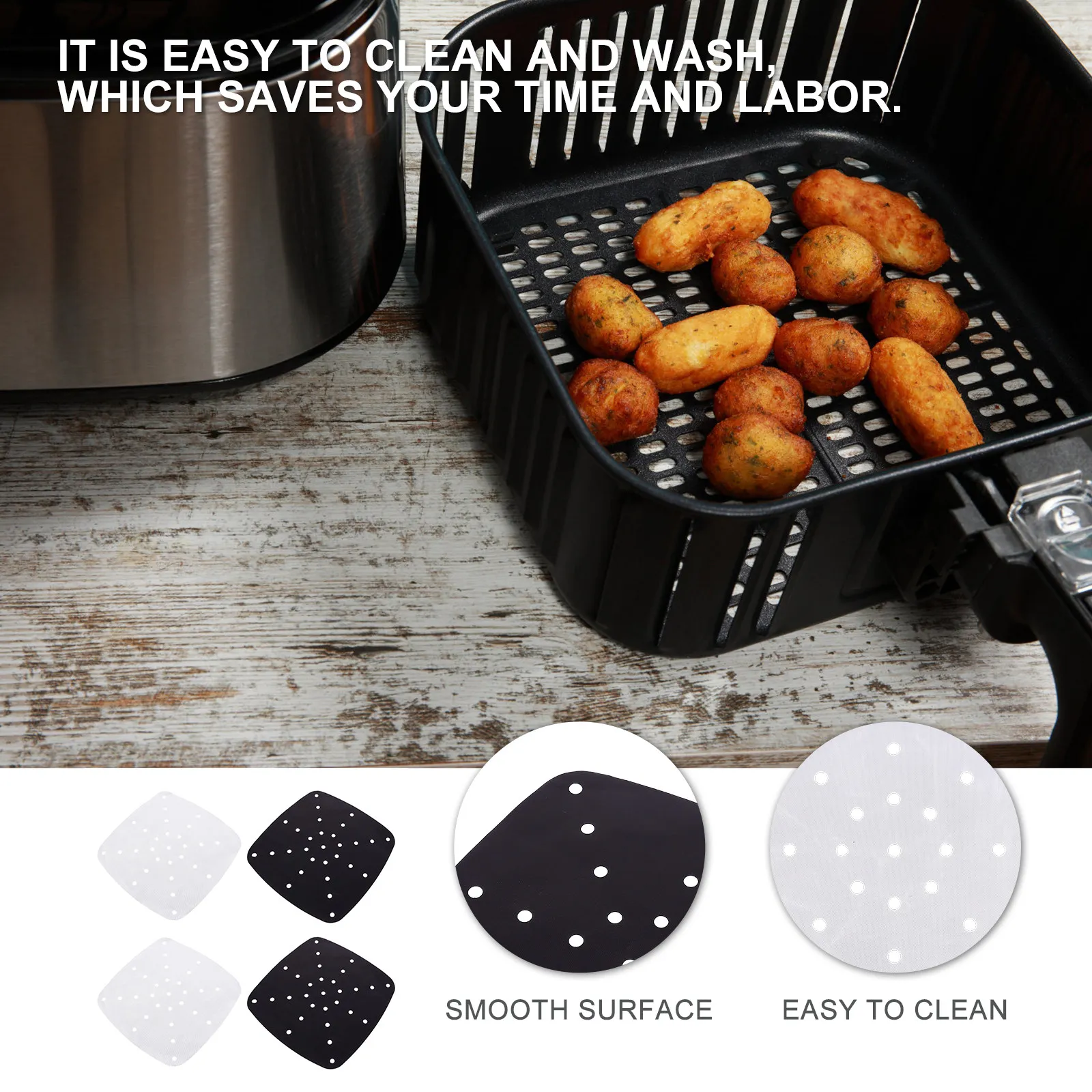 

4Pcs High Temperature Resistant Air Fryer Liner Non Stick Baking Mat Steamer Patch Reusable Grill Mat Kitchen Accessory