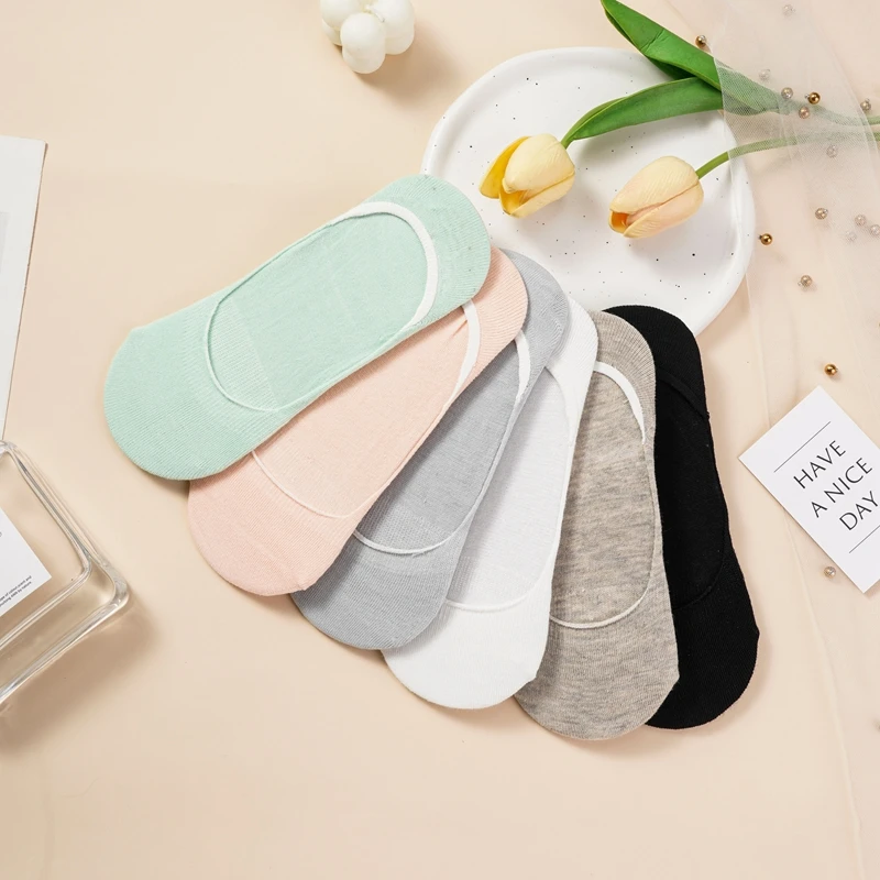 Women Invisible Boat Socks Summer Silicone Non-slip Fashion Ankle Socks Low Cut Female Solid Color Cotton Breathable Sock