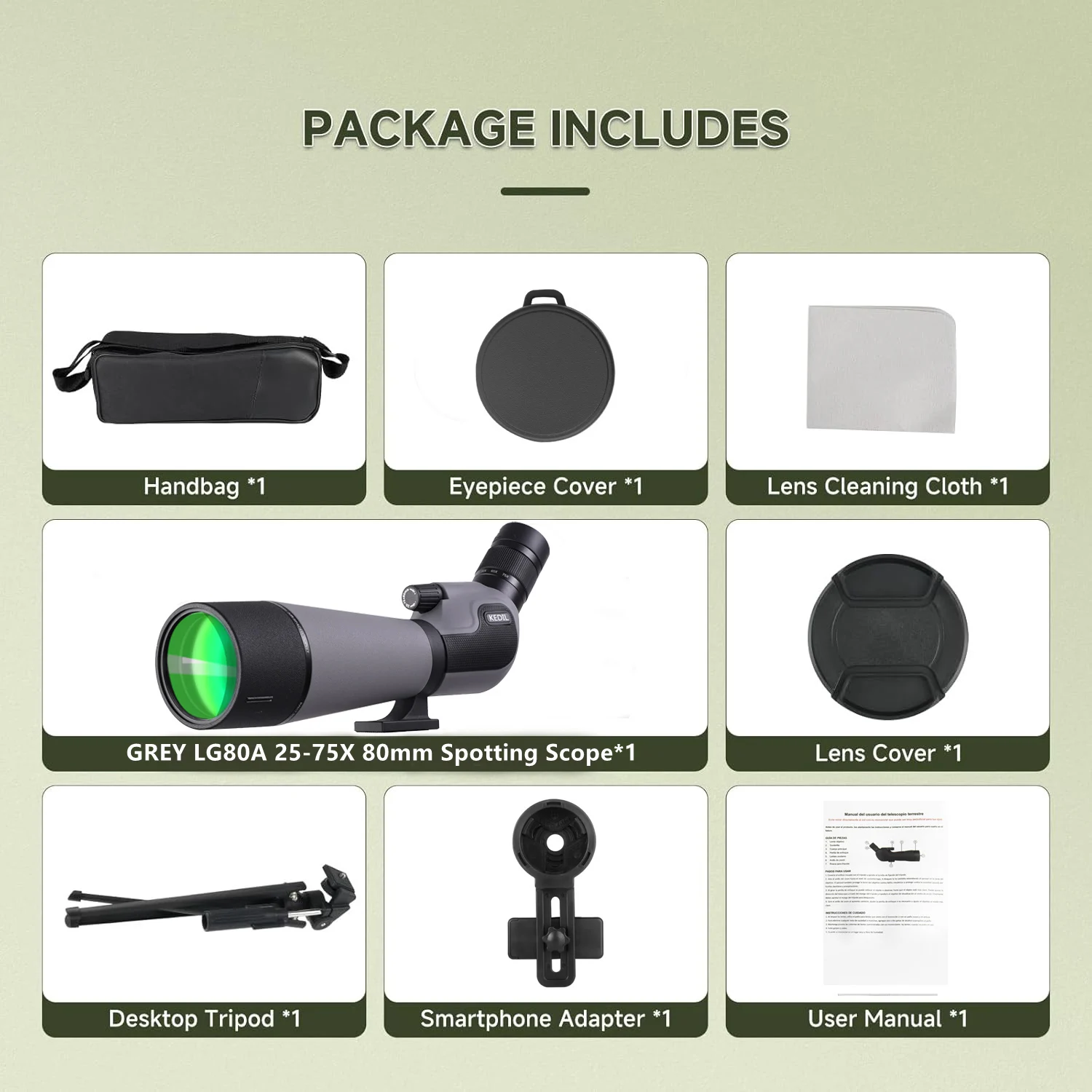 25-75x80 Nieuwe versie Spotting Scope voor schieten Lange afstand HD Scope met statief Telefoonadapter voor vogels kijken in het wild