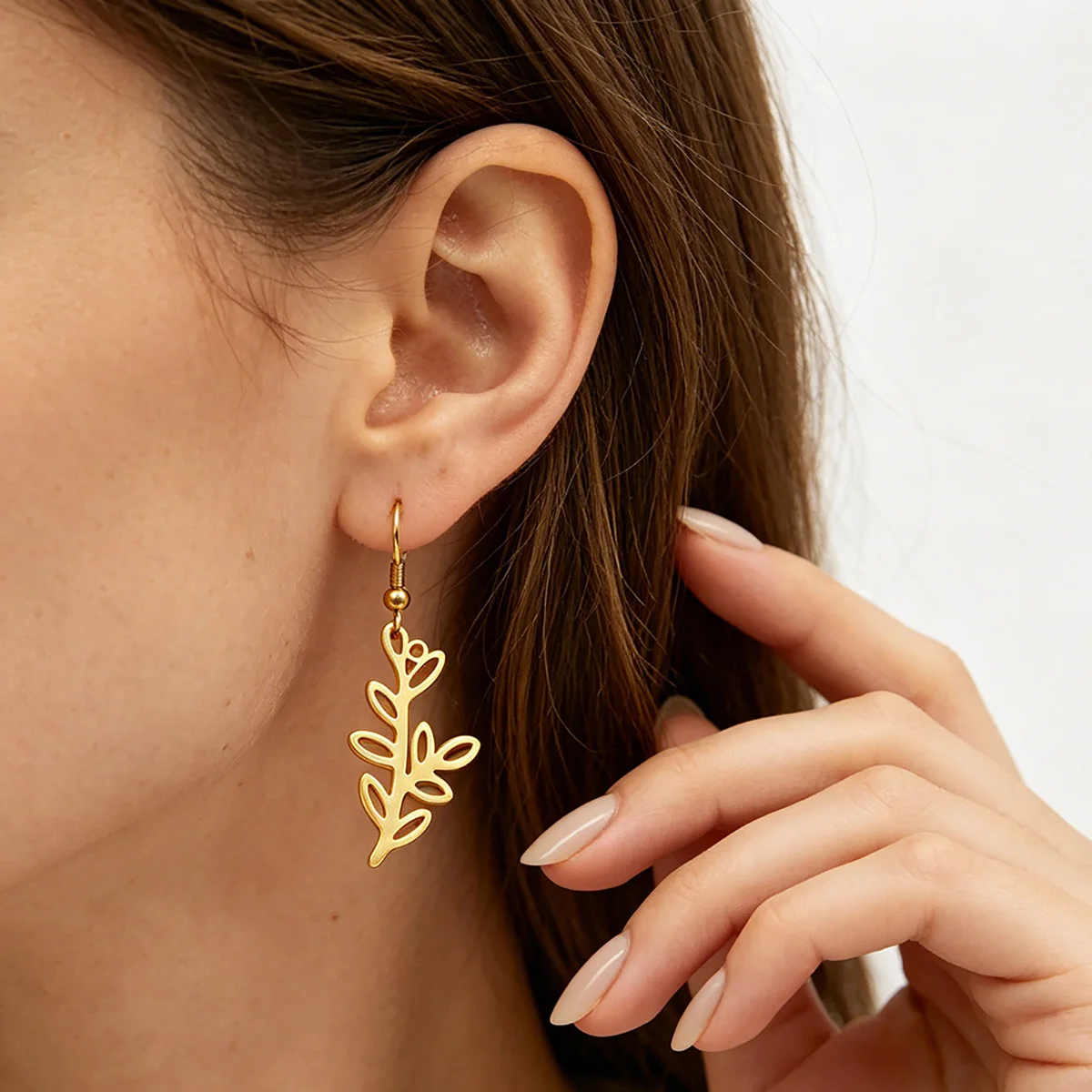 Minimalist Leaf Branch Drop Earrings for Women Beautiful Fresh Botanical Greenery Symbol Dangle Earring Stainless Steel Jewelry