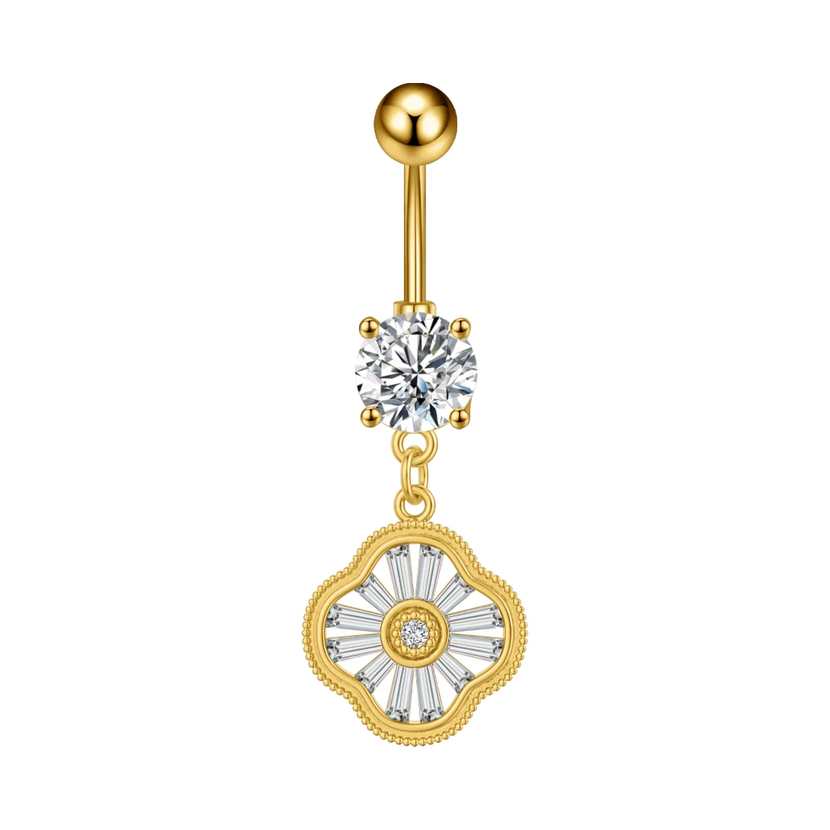Crown Heart Dangled Belly Button Rings with Butterfly Drop