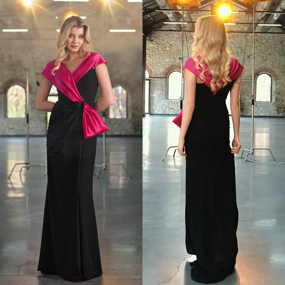 

Customized Jersey Sequined Beading Ruched Christmas A-line V-neck Bespoke Occasion Gown Long Dresses