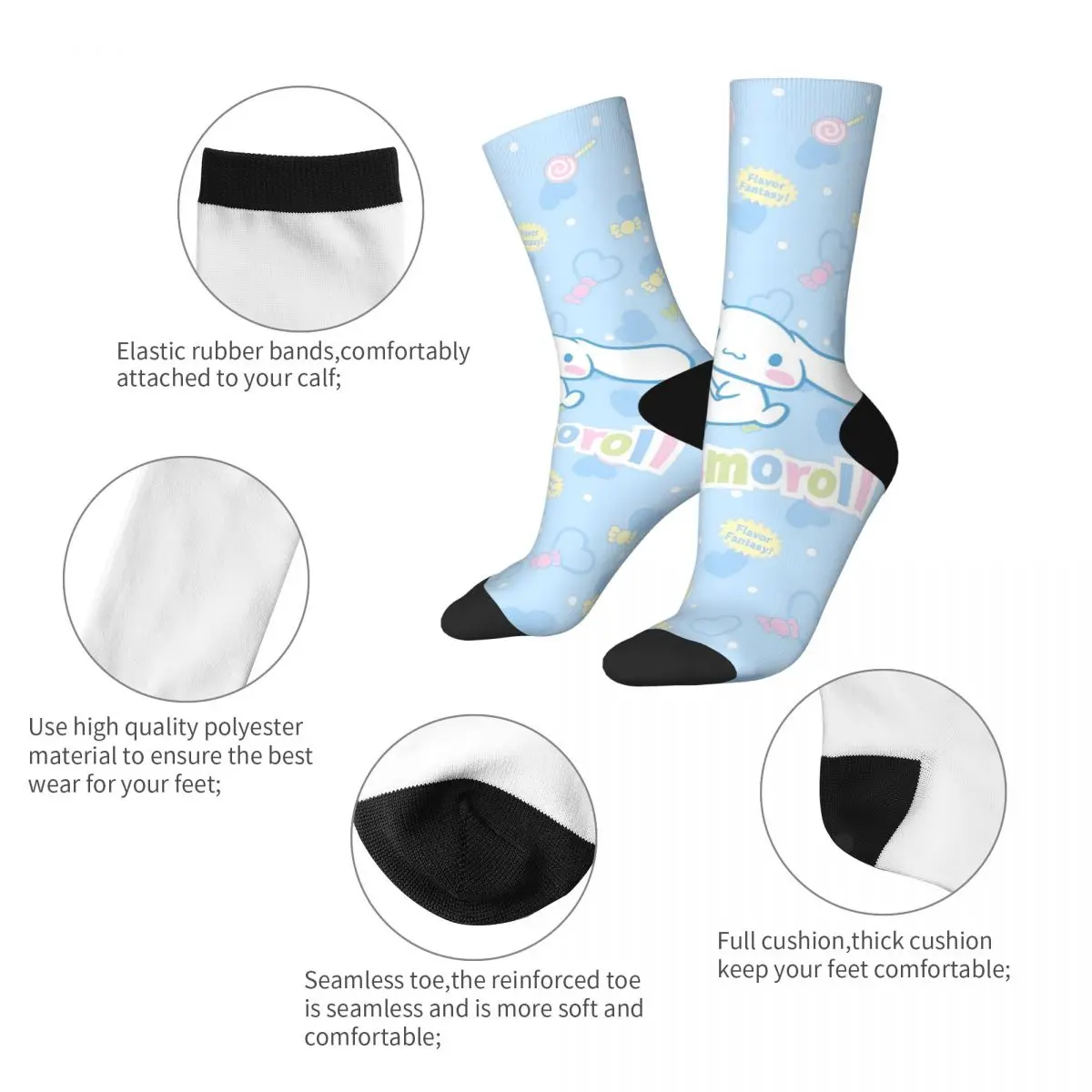 Winter Warm Fashion Men's Women's Sanrio Cinnamoroll Cute Cartoon Socks Breathable Basketball Socks