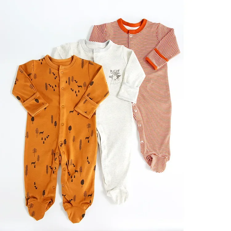 3Pcs/Lot Babies Rompers 100% Cotton Long Sleeve Baby Boys Girls Clothes 2024 Newborn Clothing Infant Jumpsuits Footed Pajamas